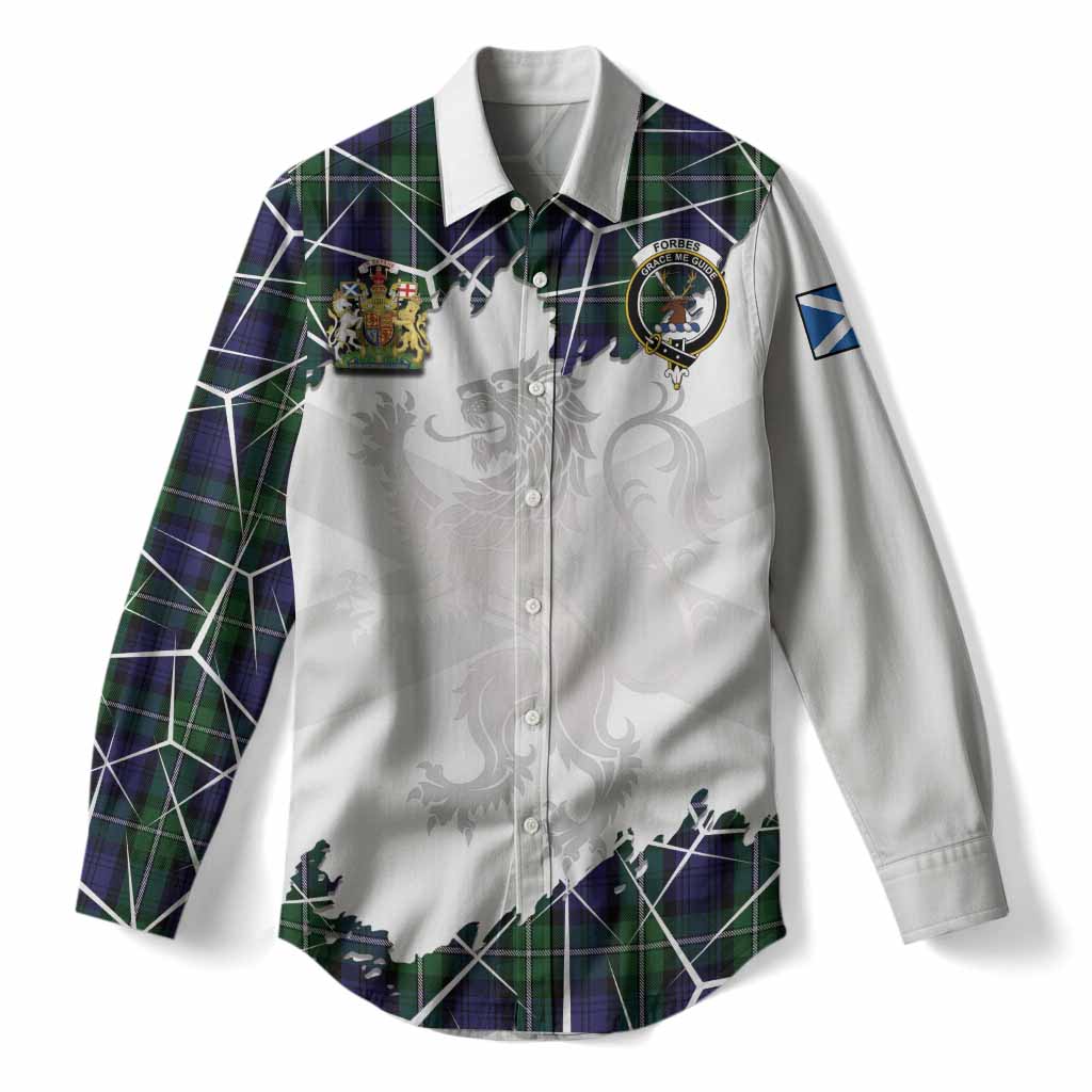 Forbes Tartan Women Casual Shirt with Family Crest and Lion Rampant Grunge Style