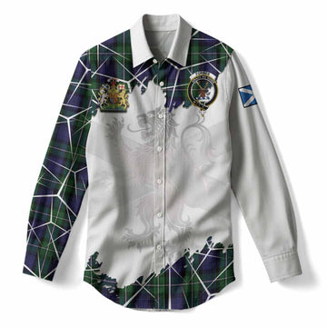 Forbes Tartan Women Casual Shirt with Family Crest and Lion Rampant Grunge Style
