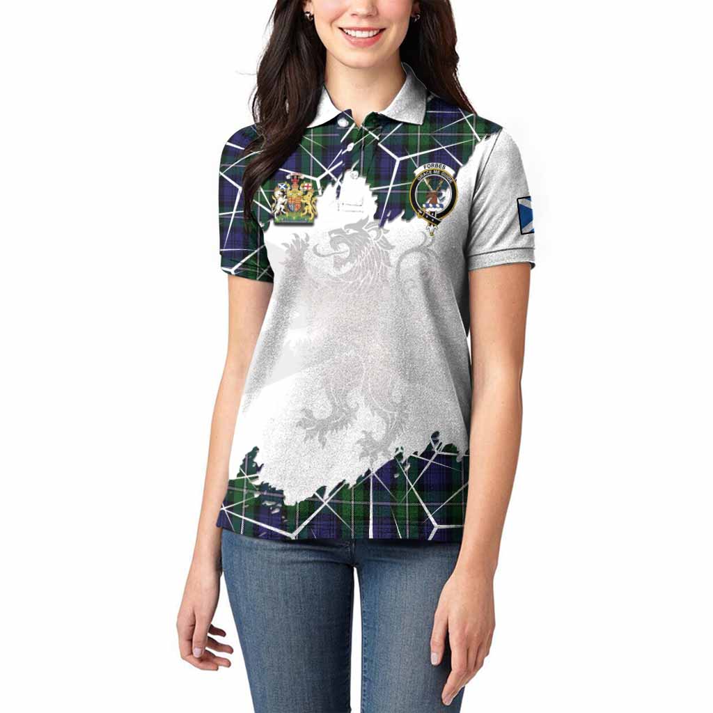Forbes Tartan Women Polo Shirt with Family Crest and Lion Rampant Grunge Style
