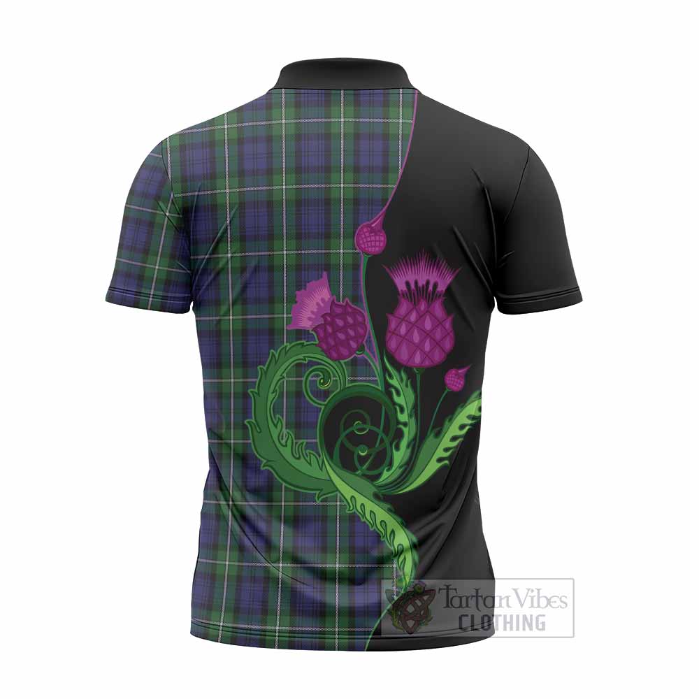 Forbes Tartan Zipper Polo Shirt Traditional Scottish Thistle