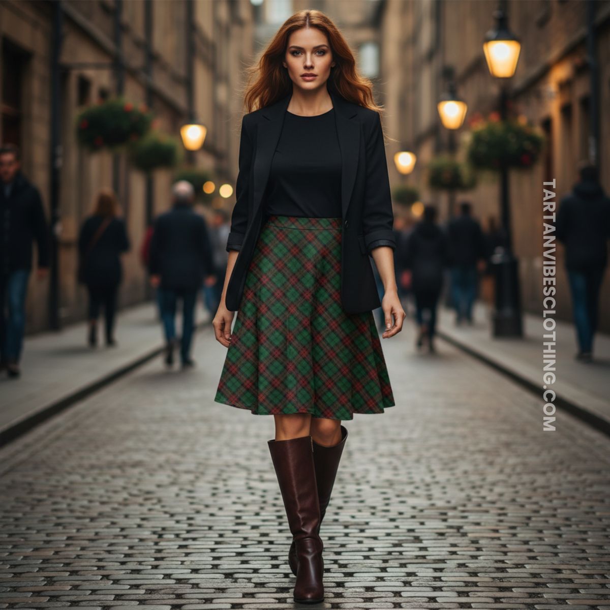 Walker Tartan Melete Pleated Midi Skirt Cross Style