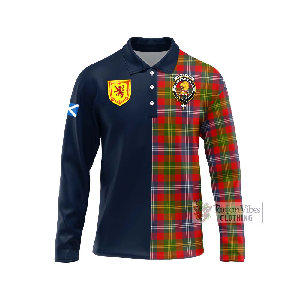 Forrester (Foster) Tartan Long Sleeve Polo Shirt Alba with Scottish Lion Royal Arm Half Style Unisex - Tartan Vibes Clothing