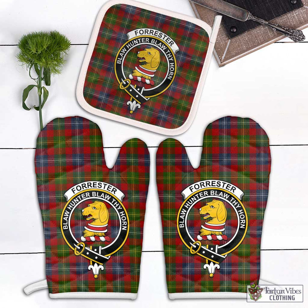 Forrester (Foster) Tartan Combo Oven Mitt & Pot-Holder with Family Crest Combo 1 Oven Mitt & 1 Pot-Holder White - Tartan Vibes Clothing