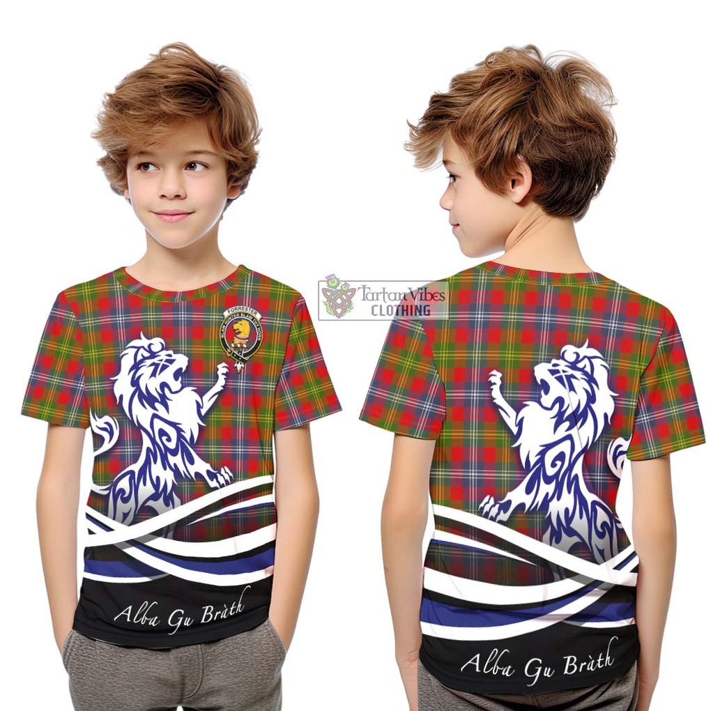 Forrester (Foster) Tartan Kid T-Shirt with Alba Gu Brath Regal Lion Emblem Youth XL Size14 - Tartanvibesclothing Shop