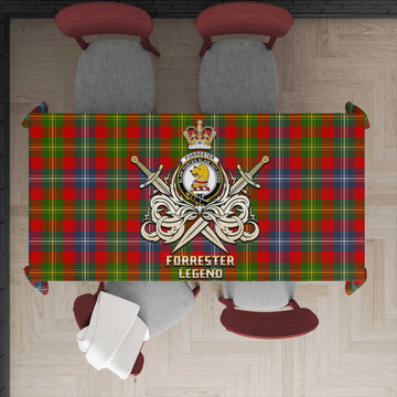 Forrester Modern Tartan Tablecloth with Clan Crest and the Golden Sword of Courageous Legacy