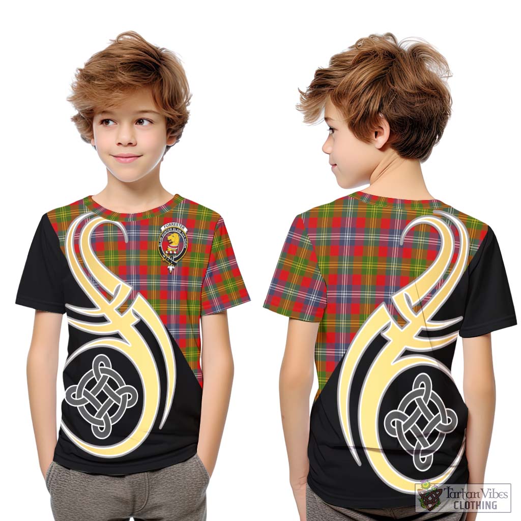 Forrester (Foster) Tartan Kid T-Shirt with Family Crest and Celtic Symbol Style Youth XL Size14 - Tartan Vibes Clothing