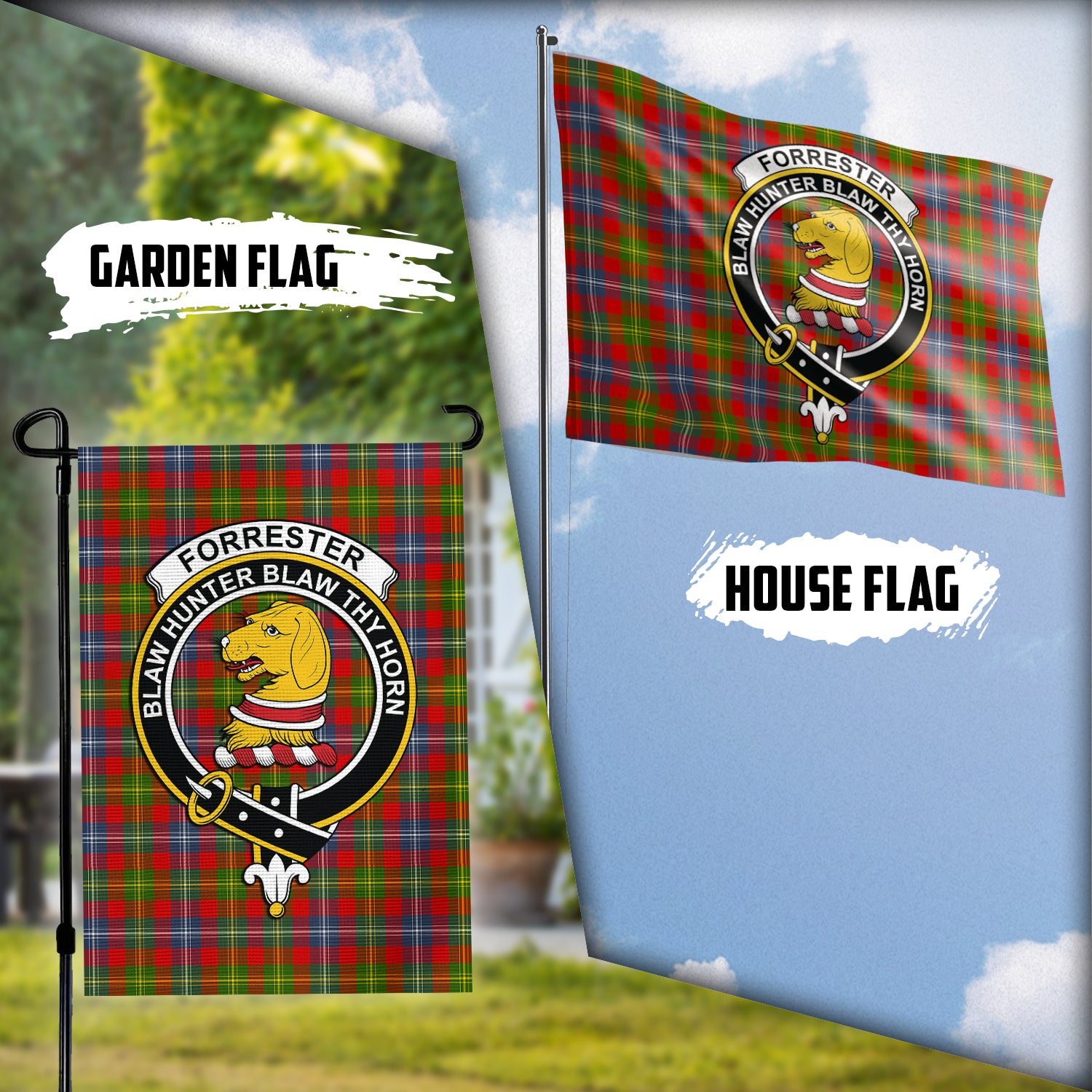 Forrester Tartan Flag with Family Crest