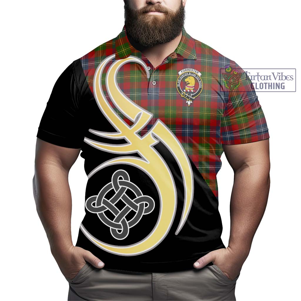 Forrester (Foster) Tartan Polo Shirt with Family Crest and Celtic Symbol Style - Tartan Vibes Clothing