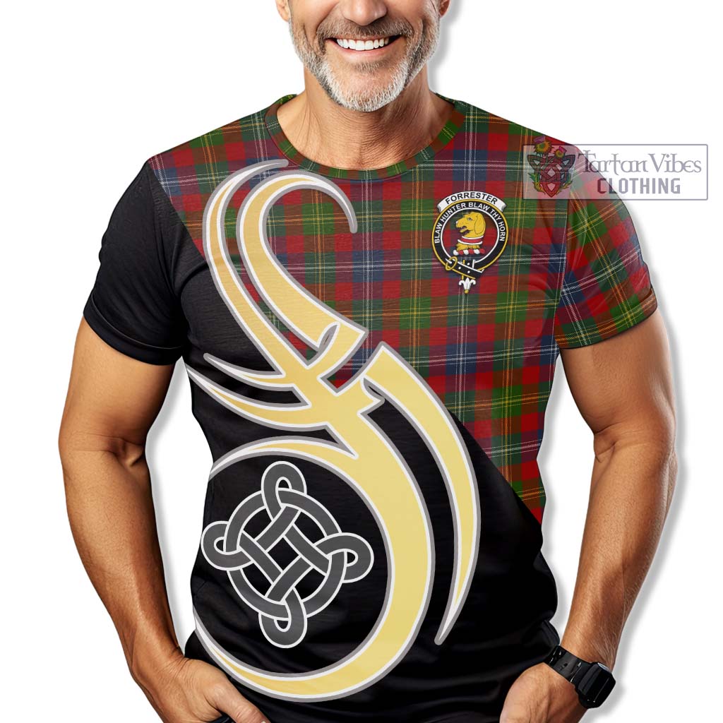 Forrester (Foster) Tartan T-Shirt with Family Crest and Celtic Symbol Style - Tartan Vibes Clothing