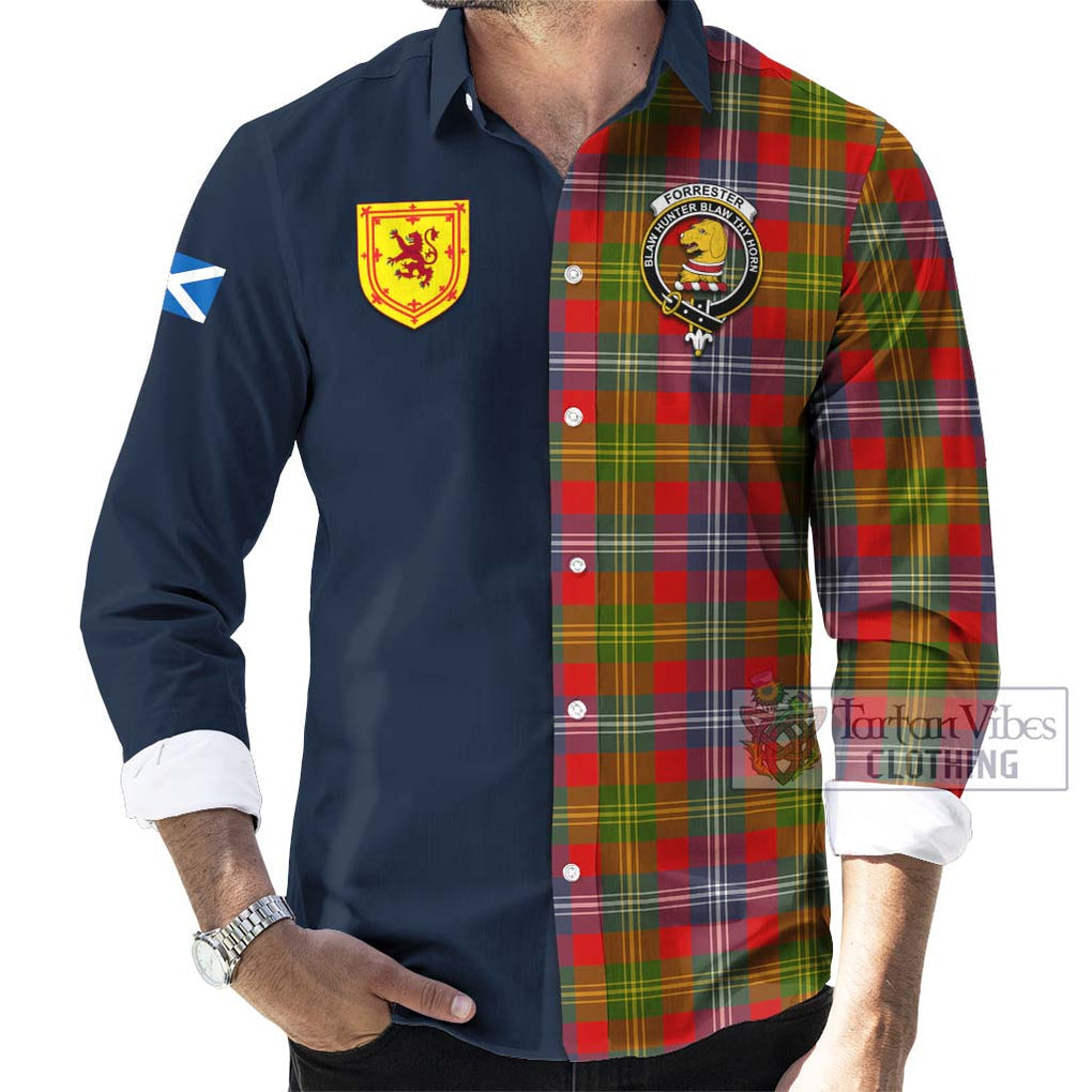 Tartan Vibes Clothing Forrester Tartan Long Sleeve Button Shirt with Scottish Lion Royal Arm Half Style