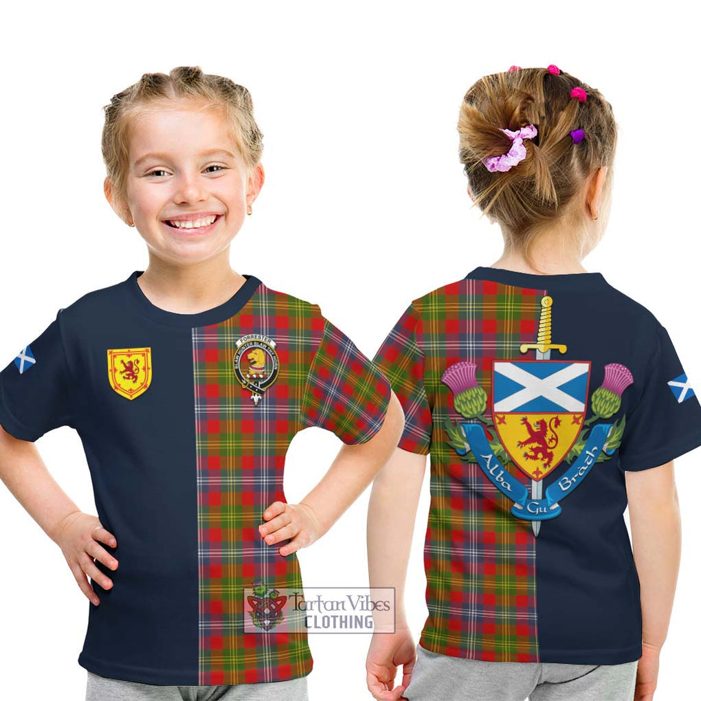 Tartan Vibes Clothing Forrester Tartan Kid T-Shirt with Scottish Lion Royal Arm Half Style