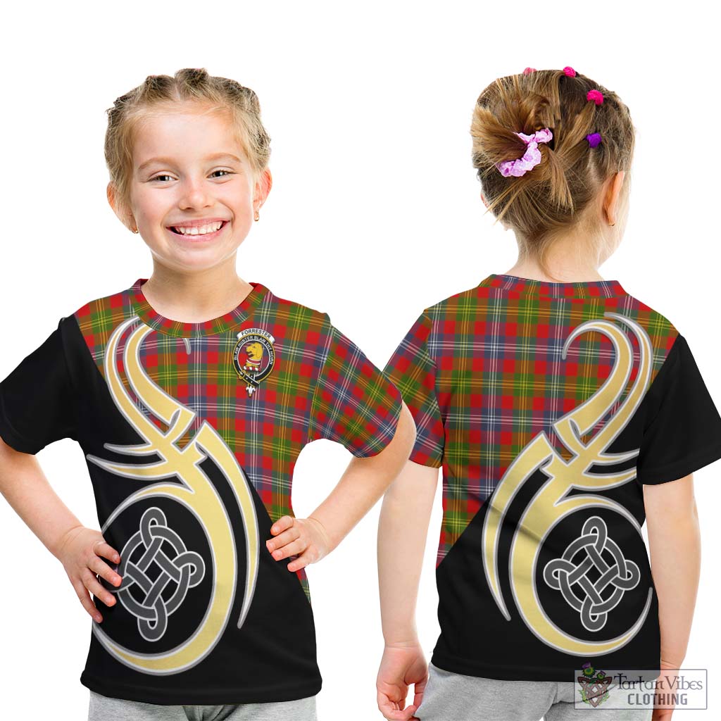 Forrester (Foster) Tartan Kid T-Shirt with Family Crest and Celtic Symbol Style - Tartan Vibes Clothing