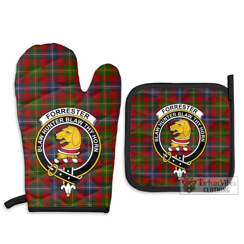 Forrester (Foster) Tartan Combo Oven Mitt & Pot-Holder with Family Crest Combo 1 Oven Mitt & 2 Pot-Holder Black - Tartan Vibes Clothing