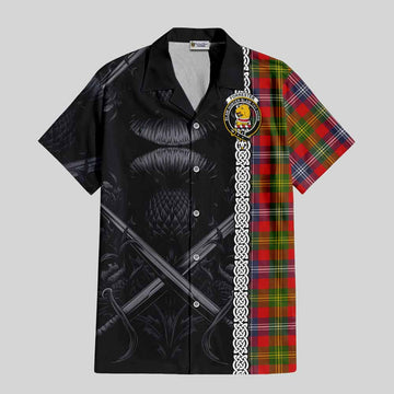 Forrester (Foster) Tartan Hawaiian Shirt with Family Crest Cross Sword Thistle Celtic Vibes
