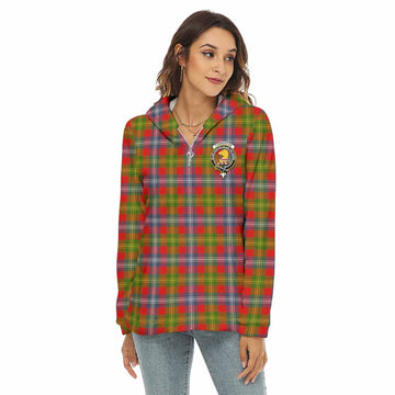 Forrester (Foster) Tartan Women's Borg Fleece Hoodie with Half Zip with Family Crest