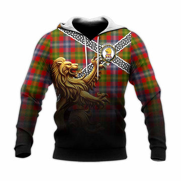 Forrester (Foster) Crest Tartan Knitted Hoodie with Golden Lion Emblem Celtic Style