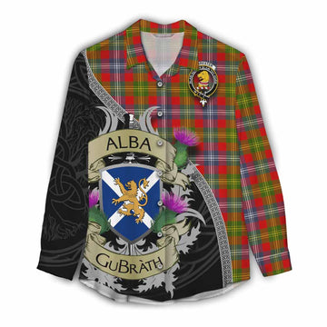 Forrester (Foster) Tartan Family Crest Women's Casual Shirt Lion Rampant Royal Thistle Shield Celtic Inspired