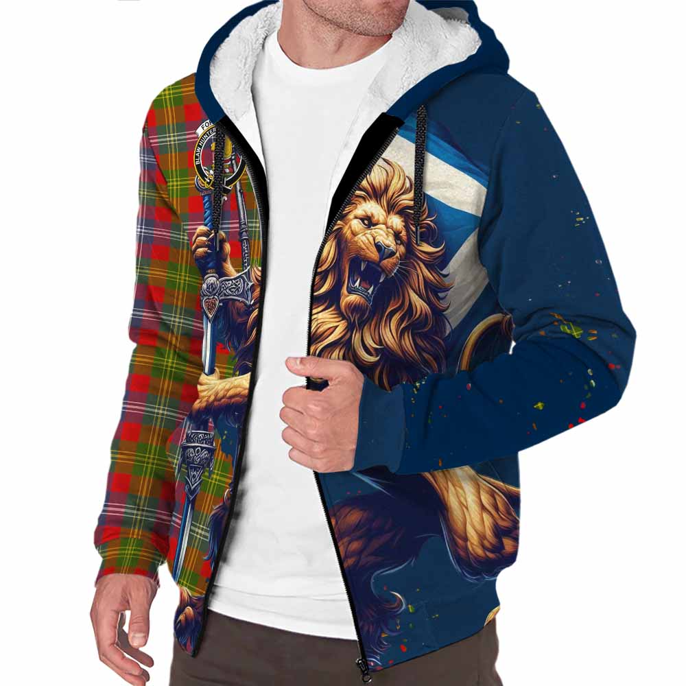 Tartan Vibes Clothing Forrester (Foster) Tartan Family Crest Sherpa Hoodie with Scottish Majestic Lion