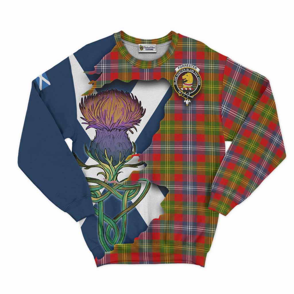 Tartan Vibes Clothing Forrester (Foster) Tartan Family Crest Sweatshirt Scottish Thistle Celtic Inspired