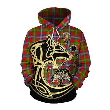 Tartan Vibes Clothing Forrester (Foster) Tartan Cotton Hoodie with Family Crest Celtic Wolf Style