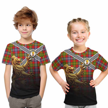 Tartan Vibes Clothing Forrester (Foster) Crest Tartan Kid T-Shirt with Golden Lion Emblem Celtic Style