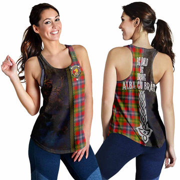 Tartan Vibes Clothing Forrester (Foster) Tartan Family Crest Women's Racerback Tanks Alba Gu Brath Be Brave Lion Ancient Style