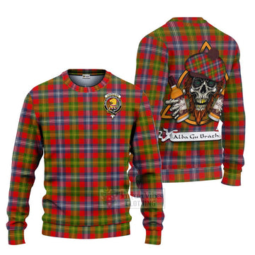 Tartan Vibes Clothing Forrester (Foster) Tartan Knitted Sweater with Family Crest and Bearded Skull Holding Bottles of Whiskey