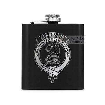 Tartan Vibes Clothing Forrester (Foster) Crest Hip Flask Set 7oz Black Stainless Steel with A Gift Box