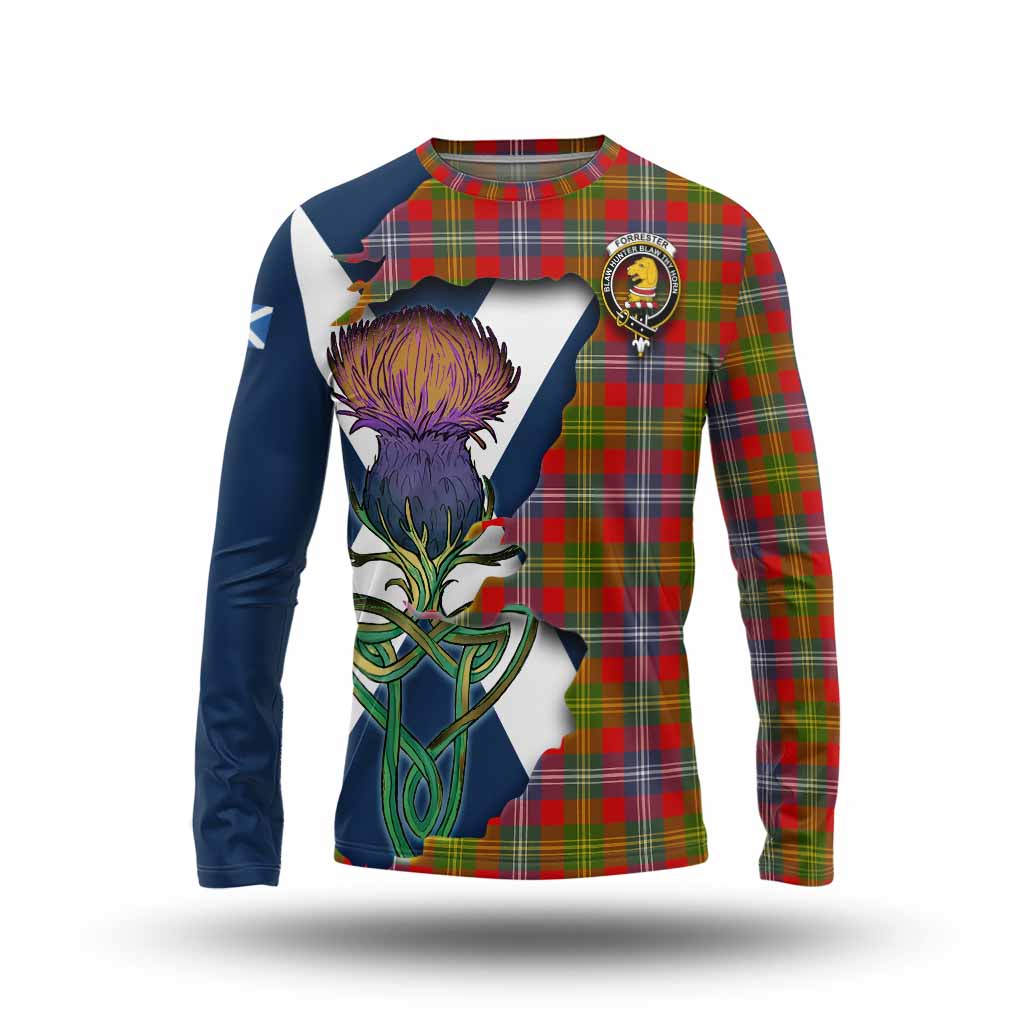 Tartan Vibes Clothing Forrester (Foster) Tartan Family Crest Long Sleeve T-Shirt Scottish Thistle Celtic Inspired