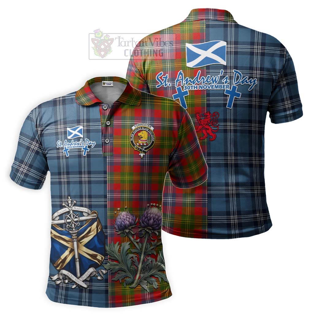 Tartan Vibes Clothing Forrester (Foster) Tartan Polo Shirt Happy St. Andrew's Day Half Tartan Style