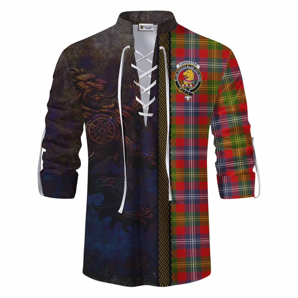 Tartan Vibes Clothing Forrester (Foster) Tartan Family Crest Ghillie Kilt Shirt Alba Gu Brath Be Brave Lion Ancient Style