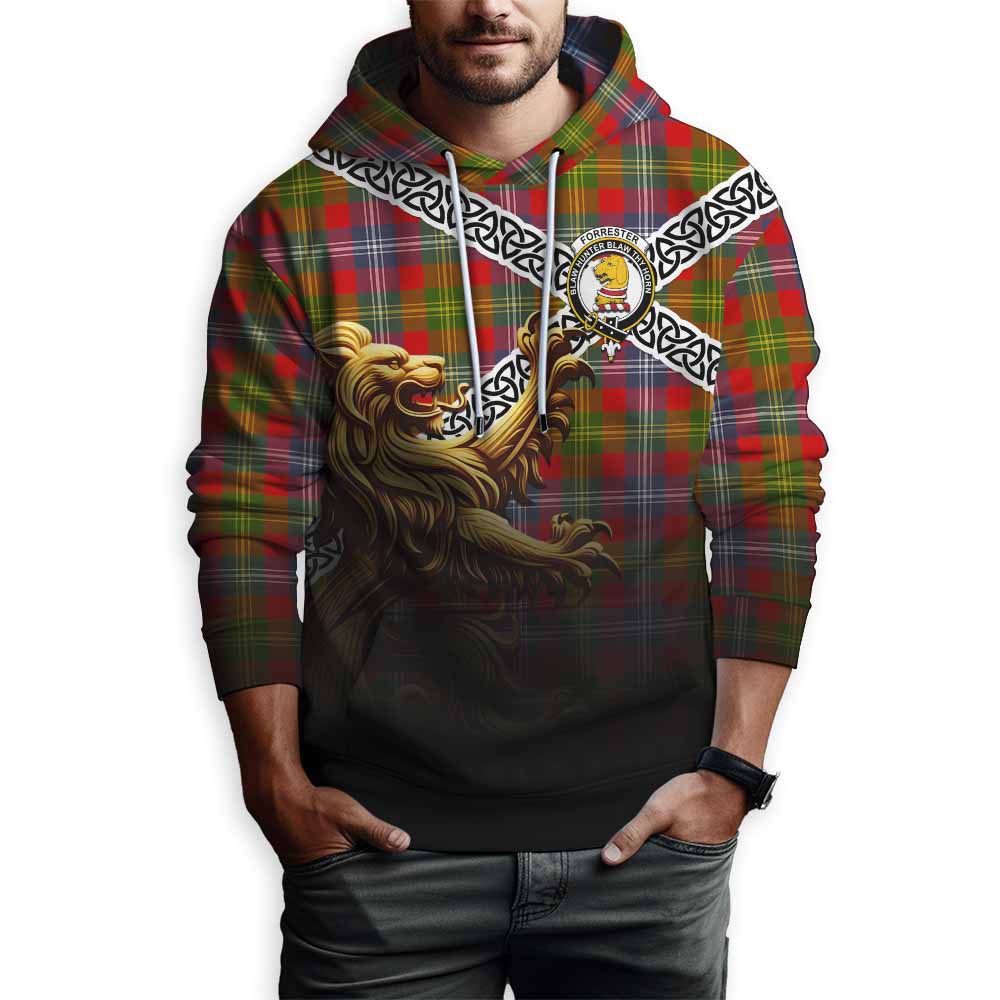 Tartan Vibes Clothing Forrester (Foster) Crest Tartan Hoodie with Golden Lion Emblem Celtic Style