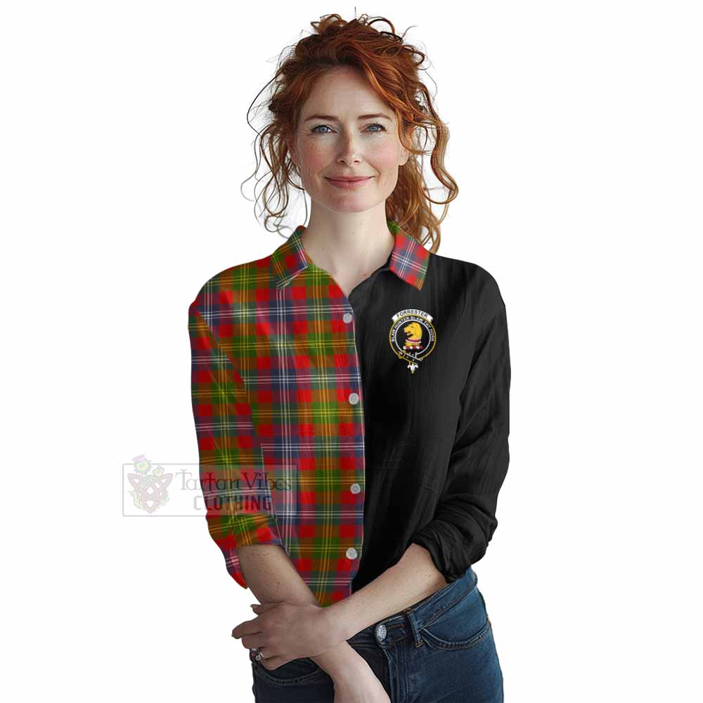 Tartan Vibes Clothing Forrester (Foster) Tartan Women's Casual Shirt with Family Crest and Half Of Me Style
