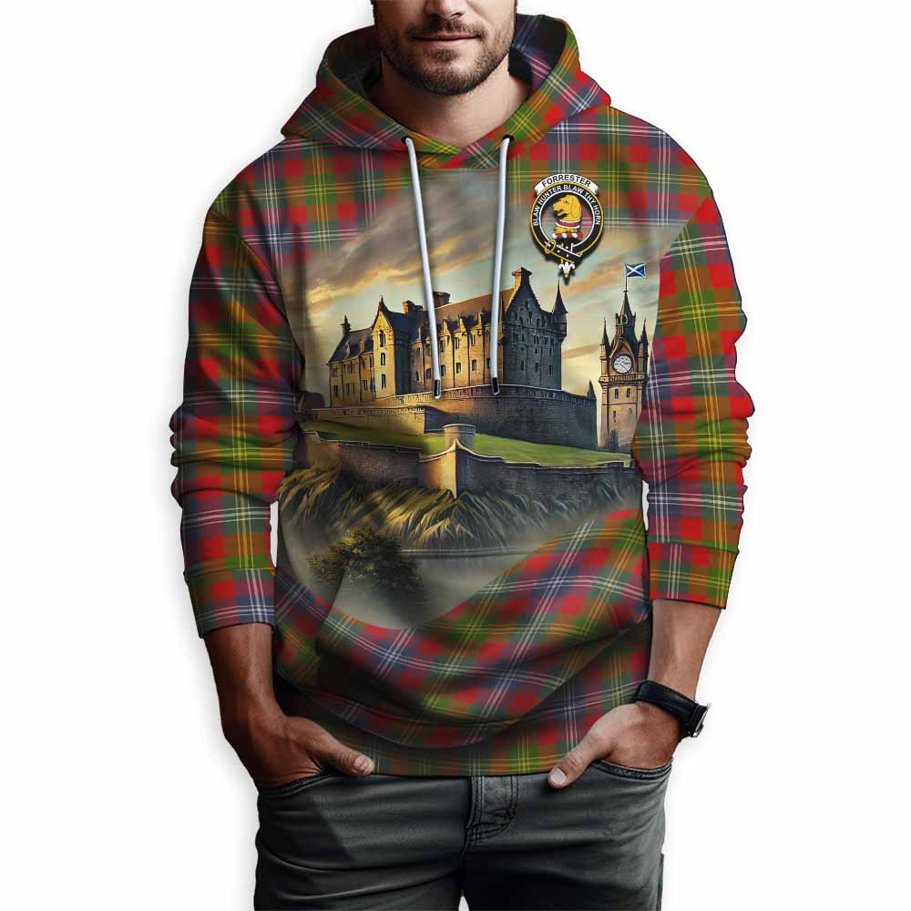 Tartan Vibes Clothing Forrester (Foster) Tartan Family Crest Hoodie with Scottish Ancient Castle Style