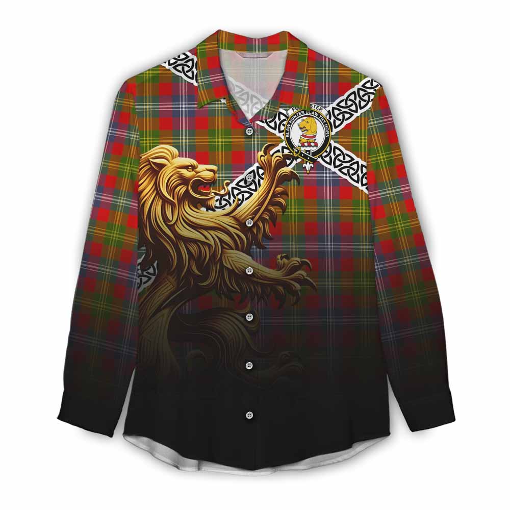 Tartan Vibes Clothing Forrester (Foster) Crest Tartan Women's Casual Shirt with Golden Lion Emblem Celtic Style