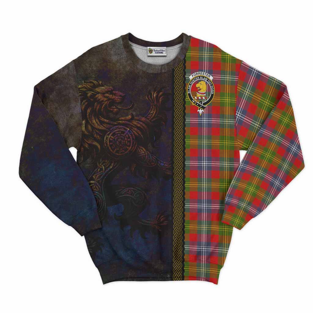 Tartan Vibes Clothing Forrester (Foster) Tartan Family Crest Sweatshirt Alba Gu Brath Be Brave Lion Ancient Style