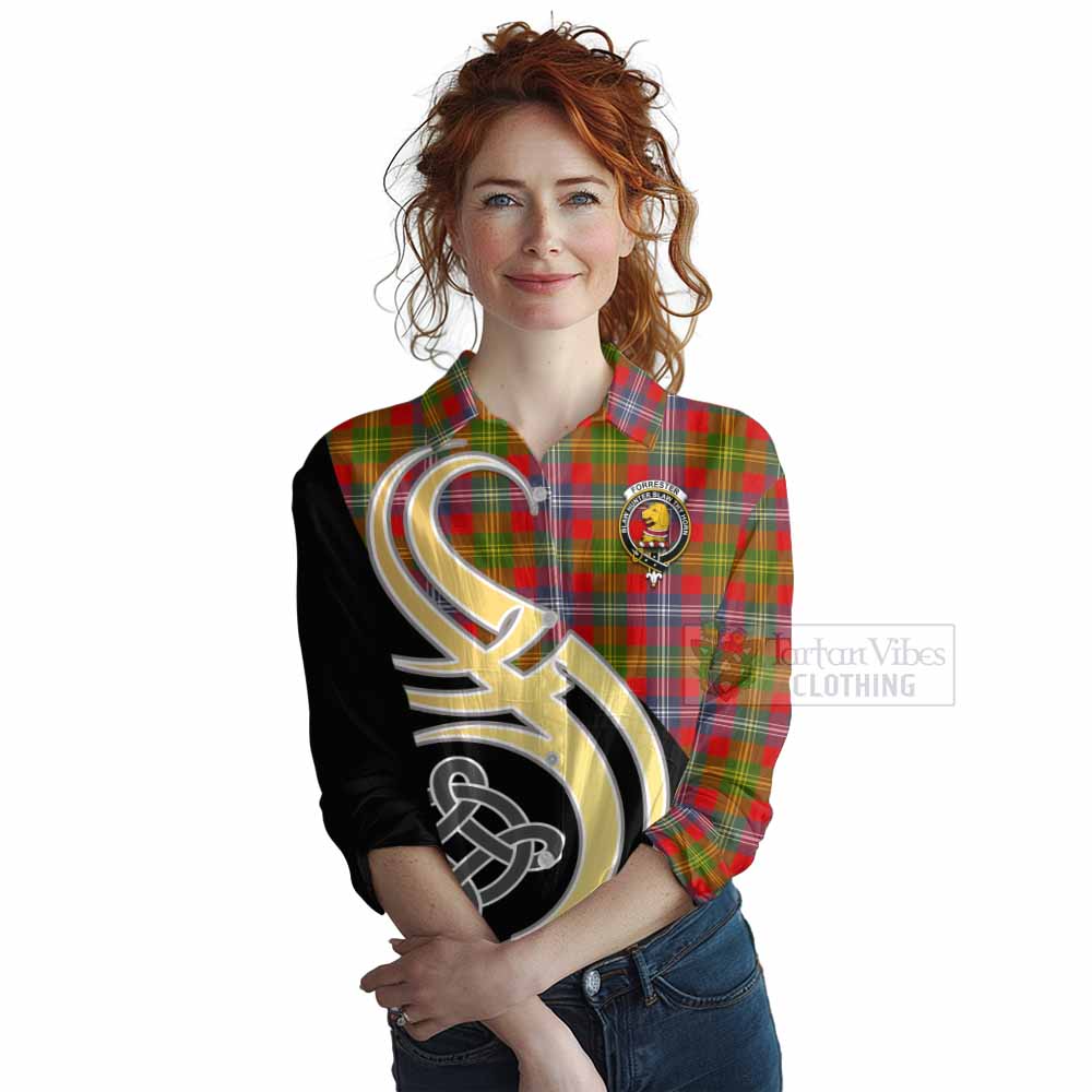 Tartan Vibes Clothing Forrester (Foster) Tartan Women's Casual Shirt with Family Crest and Celtic Symbol Style