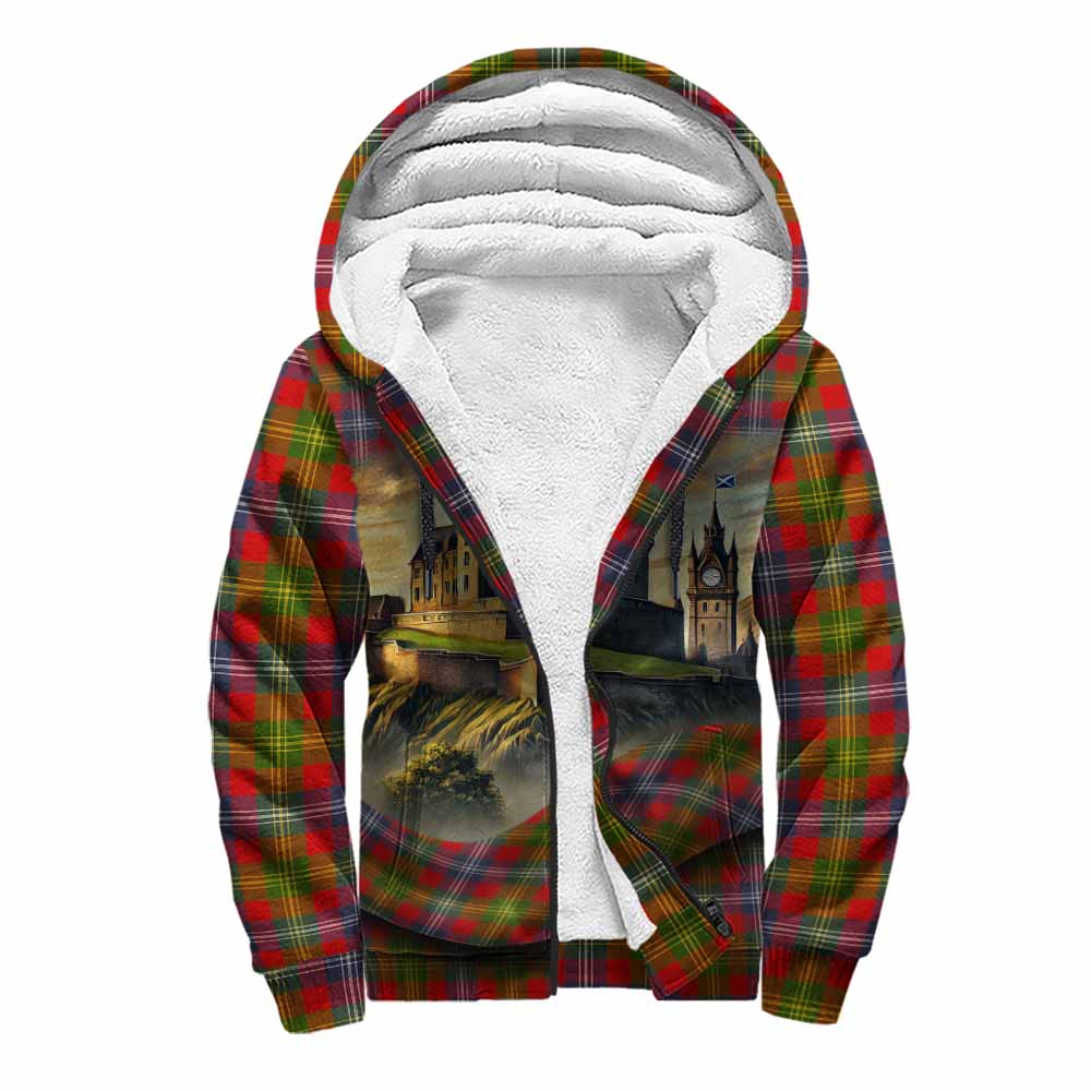 Tartan Vibes Clothing Forrester (Foster) Tartan Family Crest Sherpa Hoodie with Scottish Ancient Castle Style