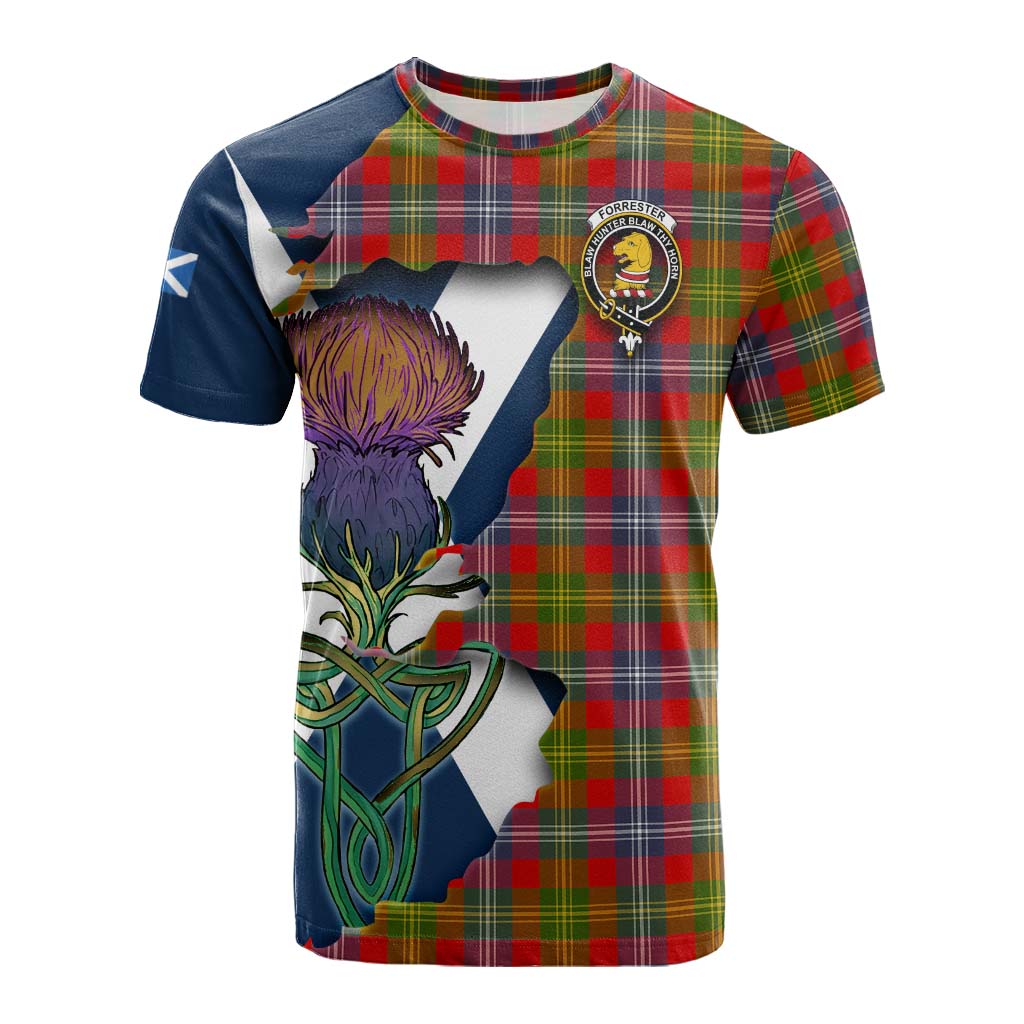 Tartan Vibes Clothing Forrester (Foster) Tartan Family Crest Cotton T-shirt Scottish Thistle Celtic Inspired