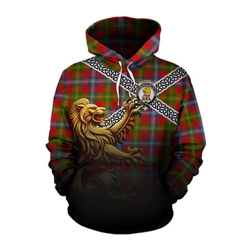 Forrester (Foster) Crest Tartan Cotton Hoodie with Golden Lion Emblem Celtic Style