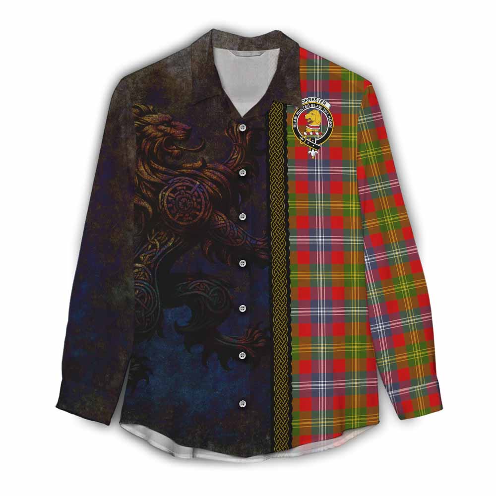 Tartan Vibes Clothing Forrester (Foster) Tartan Family Crest Women's Casual Shirt Alba Gu Brath Be Brave Lion Ancient Style