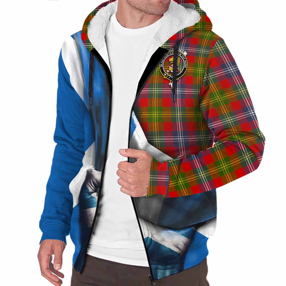 Tartan Vibes Clothing Forrester (Foster) Tartan Sherpa Hoodie with Family Crest Scotland Patriotic Style