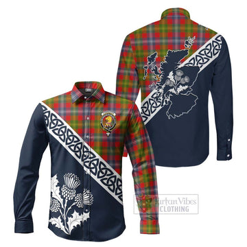 Tartan Vibes Clothing Forrester (Foster) Tartan Long Sleeve Button Shirt Featuring Thistle and Scotland Map
