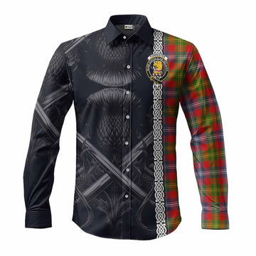 Tartan Vibes Clothing Forrester (Foster) Tartan Long Sleeve Button Shirt with Family Crest Cross Sword Thistle Celtic Vibes