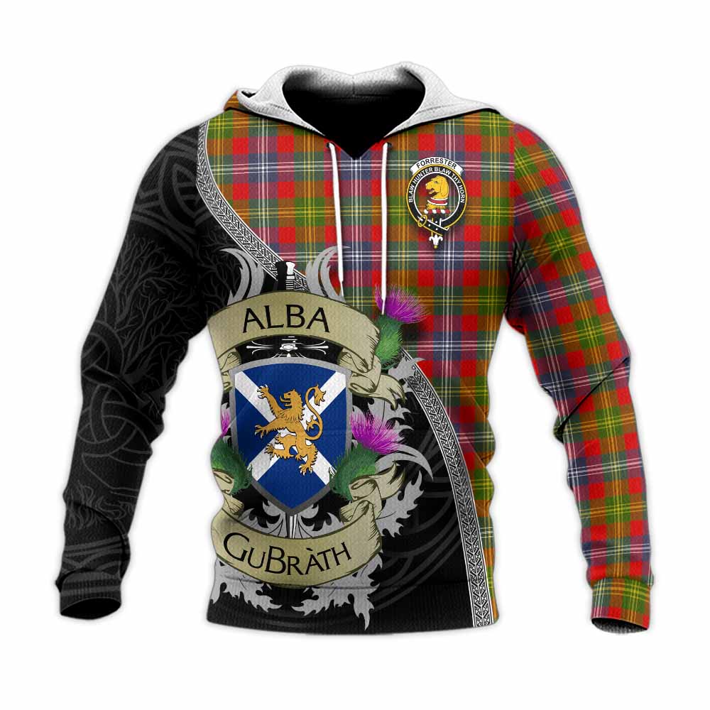 Tartan Vibes Clothing Forrester (Foster) Tartan Family Crest Knitted Hoodie Lion Rampant Royal Thistle Shield Celtic Inspired