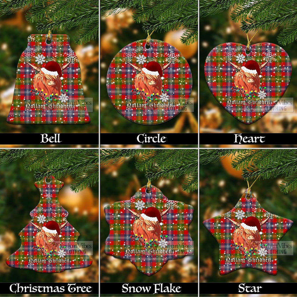 Tartan Vibes Clothing Forrester (Foster) Clan Tartan Ornament with Christmas Twinkle Highland Cattle