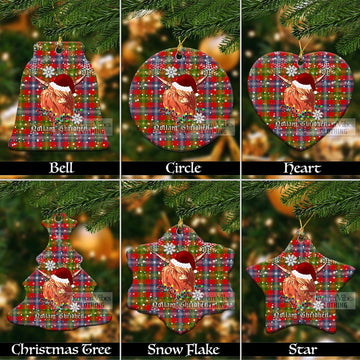 Forrester (Foster) Tartan Christmas Ceramic Ornaments with Twinkle Highland Cattle