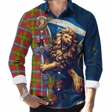 Tartan Vibes Clothing Forrester (Foster) Tartan Family Crest Long Sleeve Button Shirt with Scottish Majestic Lion