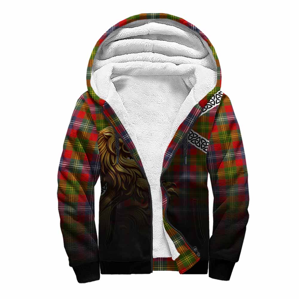 Tartan Vibes Clothing Forrester (Foster) Crest Tartan Sherpa Hoodie with Golden Lion Emblem Celtic Style
