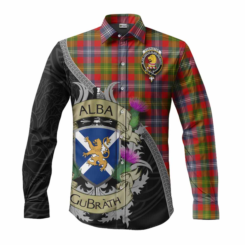 Tartan Vibes Clothing Forrester (Foster) Tartan Family Crest Long Sleeve Button Shirt Lion Rampant Royal Thistle Shield Celtic Inspired